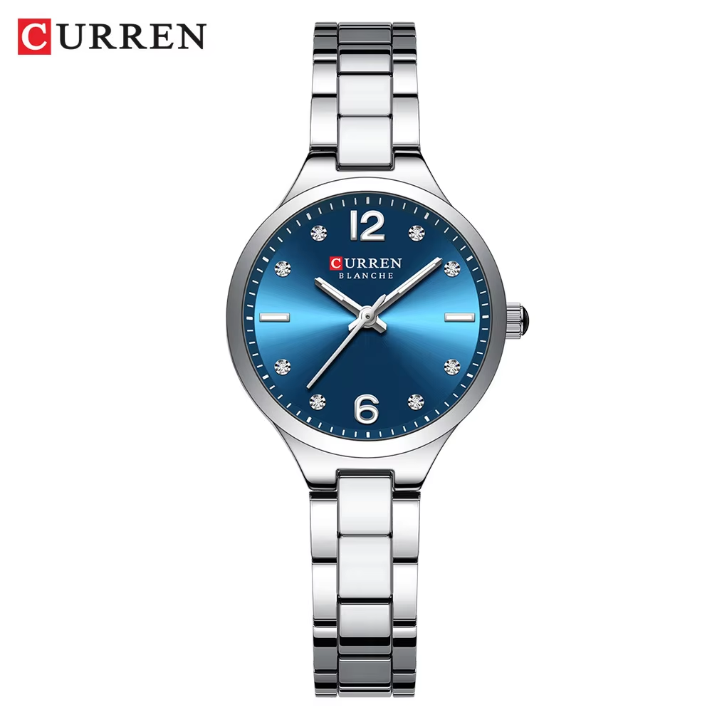 CURREN 9105 Casual Watches for Women Stainless Steel Silver Blue.