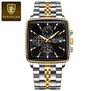 POEDAGAR 866 Square Luxury Quartz Watch Silver Gold Black.
