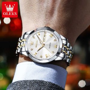 OLEVS 9931 Men Watch Silver Gold White - Image 2