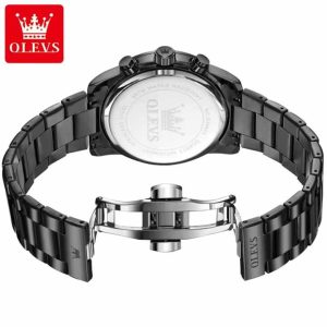 Olevs 3660 Original Quartz Diamond Moon Phase Men Chronograph Watch Black - Image 2