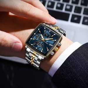 POEDAGAR 866 Square Luxury Quartz Watch Silver Gold Blue. - Image 2