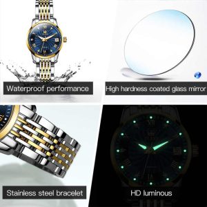 Olevs 6630 Waterproof Ladies Mechanical Watch Silver Gold Blue. - Image 2