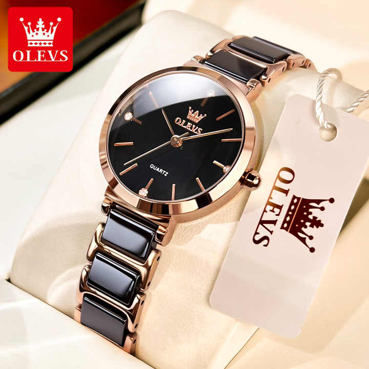 OLEVS 5877 New Fashion Ladies Ceramics Watch Black.