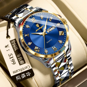 POEDAGAR 883 Stainless Steel Fashion Male Watch Silver Gold Blue. - Image 1