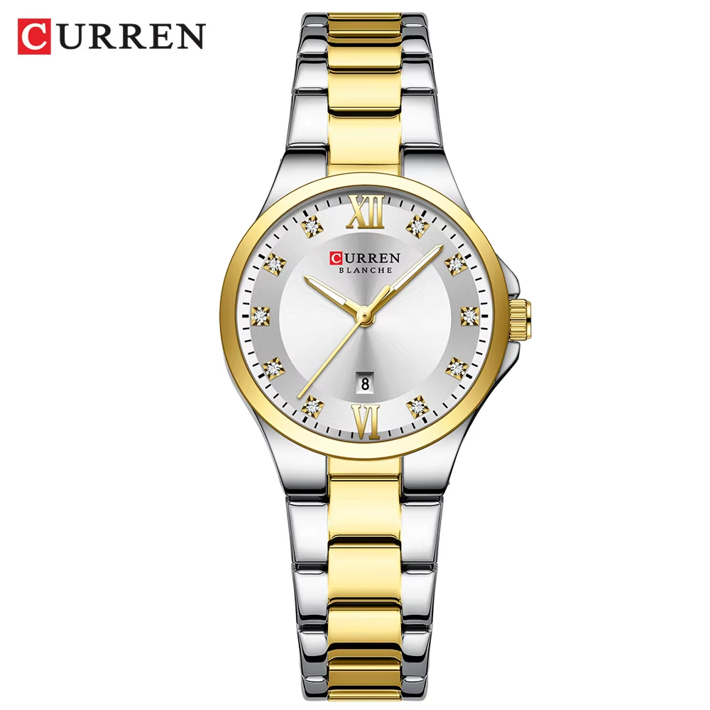 CURREN 9107 Women's Watch Calendar Stainless Steel Waterproof Luminous Clock Silver Gold White.