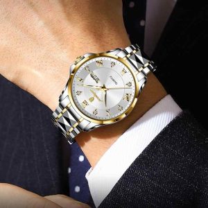 POEDAGAR 883 Stainless Steel Fashion Male Watch Silver Gold White. - Image 2