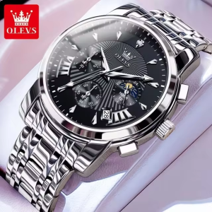 OLEVS 2892 Classic Fashion Chronograph WristWatch Waterproof Silver Black. - Image 1