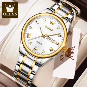 OLEVS 5563 -Stainless Steel Analog Wrist Watch For Women - Silver Gold White - Image 1