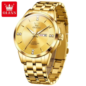 OLEVS 9917 Men's Watch Date Week Display Classic Simple Stainless Steel Waterproof Full Gold. - Image 1