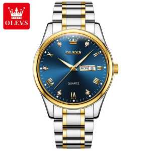 OLEVS 5563 -Stainless Steel Analog Wrist Watch For Male - Silver Gold Blue - Image 1