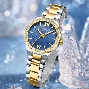 CURREN 9103 Luxury Diamond Watch For Woman Gold Blue. - Image 1