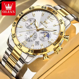 OLEVS 3678 Moon Phase Watches Waterproof Silver Gold White. - Image 1