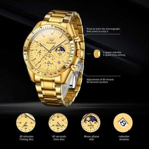 OLEVS 3618 Multifunctional Chronograph Watch Full Gold. - Image 2