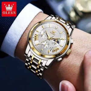 OLEVS 2892 Classic Fashion Chronograph WristWatch Waterproof Gold White. - Image 2