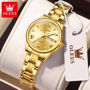 OLEVS 5563 -Stainless Steel Analog Wrist Watch For Women - Full Gold - Image 1