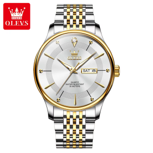 OLEVS 9908 Stainless Steel Men Watch Silver Gold White - Image 2