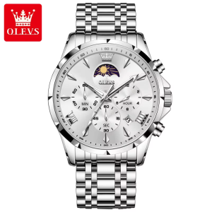 OLEVS 3653 Men Watch Silver White - Image 1