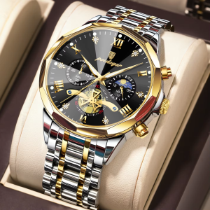 POEDAGAR 996 Original Chronograph Men's Wrist Watch Silver Gold Black. - Image 2