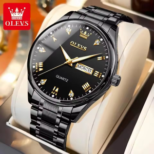 OLEVS 5563 -Stainless Steel Analog Wrist Watch For Male - Full Black - Image 3