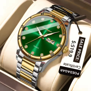 POEDAGAR 878 Men Watch Silver Gold Green. - Image 1