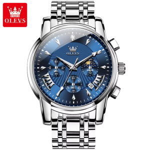 OLEVS 2892 Classic Fashion Chronograph WristWatch Waterproof Silver Blue. - Image 3