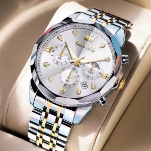 OLEVS 3670 Original Luxury Men's Waterproof Wristwatch Silver Gold White. - Image 3