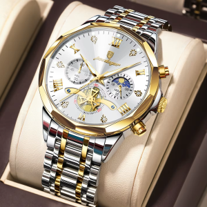 POEDAGAR 996 Original Chronograph Men's Wrist Watch Silver Gold White - Image 3