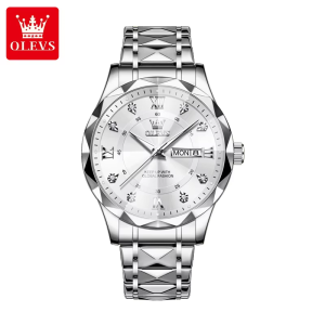 OLEVS 5609 Mens Watches Rhombus Design Stainless Steel Waterproof Silver White. - Image 4