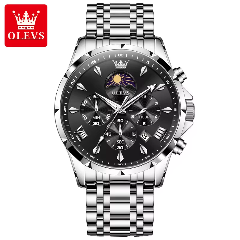 OLEVS 3653 Men Watch Silver Black