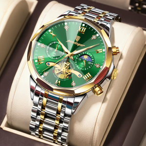 POEDAGAR 996 Original Chronograph Men's Wrist Watch Silver Gold Green. - Image 2