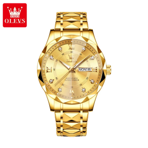 OLEVS 5609 Mens Watches Rhombus Design Stainless Steel Waterproof Full Gold. - Image 4