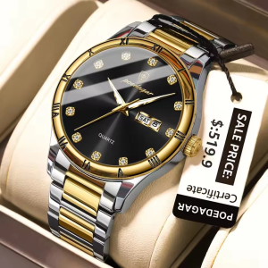 POEDAGAR 878 Men Watch Silver Gold Black.