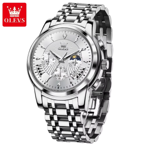 OLEVS 2892 Classic Fashion Chronograph WristWatch Waterproof Silver White. - Image 3