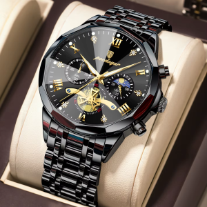 POEDAGAR 996 Original Chronograph Men's Wrist Watch Black Gold. - Image 2