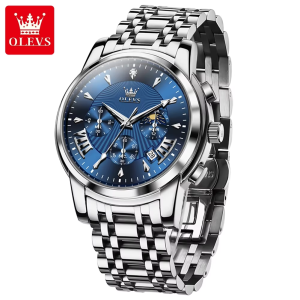 OLEVS 2892 Classic Fashion Chronograph WristWatch Waterproof Silver Blue. - Image 4