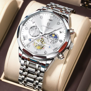 POEDAGAR 996 Original Chronograph Men's Wrist Watch Silver White.
