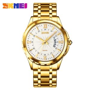 Skmei 9069 Men's Quartz Watch Gold White - Image 1