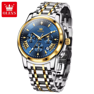 OLEVS 2892 Classic Fashion Chronograph WristWatch Waterproof Gold Blue. - Image 3