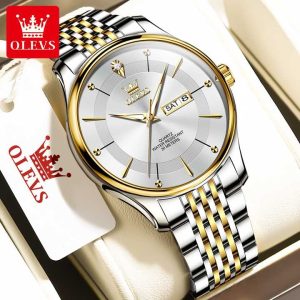 OLEVS 9908 Stainless Steel Men Watch Silver Gold White - Image 3