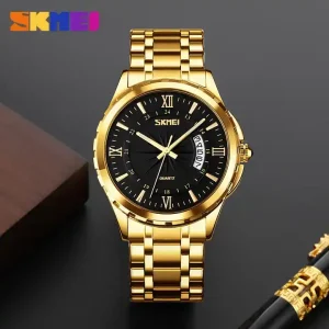 Skmei 9069 Men's Quartz Watch Gold Black - Image 3