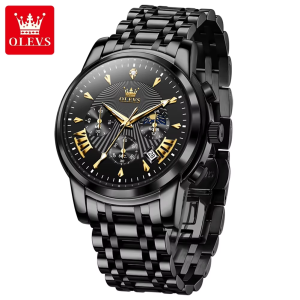 OLEVS 2892 Classic Fashion Chronograph WristWatch Waterproof Full Black. - Image 3