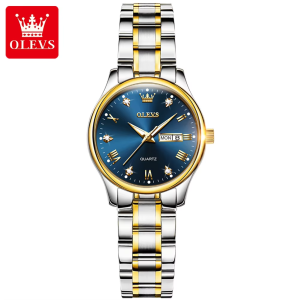 OLEVS 5563 -Stainless Steel Analog Wrist Watch For Women - Silver Gold Blue - Image 3