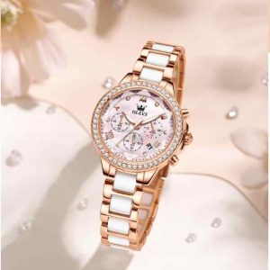 OLEVS 9999 Elegant Diamond Women's Watch Pink. - Image 3