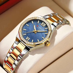 CURREN 9103 Luxury Diamond Watch For Woman Gold Blue. - Image 3