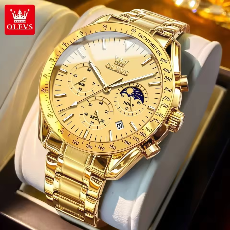 OLEVS 3618 Multifunctional Chronograph Watch Full Gold.