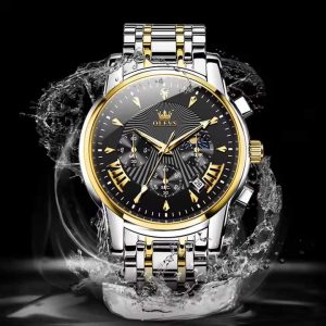 OLEVS 2892 Classic Fashion Chronograph WristWatch Waterproof Gold Black. - Image 2