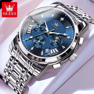 OLEVS 2892 Classic Fashion Chronograph WristWatch Waterproof Silver Blue.