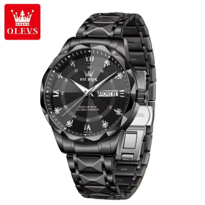 OLEVS 5609 Mens Watches Rhombus Design Stainless Steel Waterproof Full Black. - Image 2