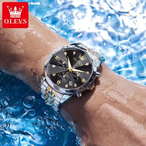 OLEVS 3670 Original Luxury Men's Waterproof Wristwatch Silver Gold Black. - Image 2