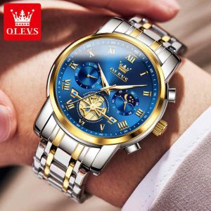 OLEVS 2859 Original Watch For Men Silver Gold Blue. - Image 2